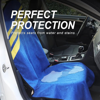 Sweat Towel Car Seat Cover Protector Front Seats for Gym Workout, Running, Swimming, Beach and Hiking, Waterproof Universal Seat Cover for Car, Trucks, Van & SUV (1, Blue/Yellow, Front) - Image 3