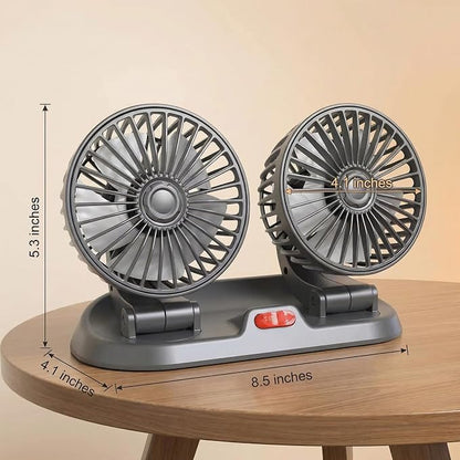 Dual Head Car Fan 5V USB Powered - 360° Rotatable Dashboard Cooling Air Circulator with 3 Speeds - Strong Wind Electric Fan for Car SUV RV Truck - Quiet Vehicle Fan for Front/Rear (USB-5V-Dual) - Image 2