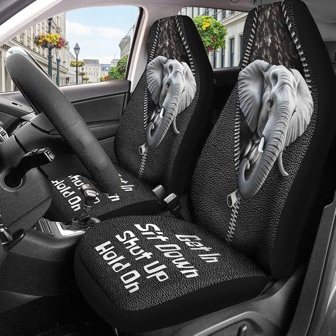 GENANY Elephant Car Seat Covers, 2-Piece Front Seat Set | 2-piece polyester front seat cover set, each 49.5 x 19.6 inches, with adjustable straps and hooks - Image 3