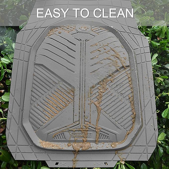 CAR PASS Heavy Duty Rubber Car Mats, Deepdish All Weather Floor Mats for Car Full Set, Universal Automotive Mats Trim to Fit for Sedans SUVs Trucks, Waterproof Anti-Slip Deep Tray 3 Pieces Light Gray - Image 7