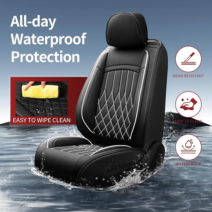 Fit for Camry Seat Covers Compatible with Toyota Camry 2012-2025 2026 - Waterproof Breathable Leather Automotive Seat Cushions Protector, Airbag Compatible,Only 2 Front seat Covers(Whiteline) - Image 2