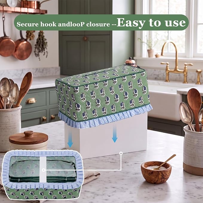 Block Print Fabric Tissue Box Cover, Flower Buds, Sage Green | Rectangular Ruffle Sleeve, Decorative Holder for Bathroom Vanity Car, Napkin Dispenser Grand Millennial Boho Decor Home - Image 4