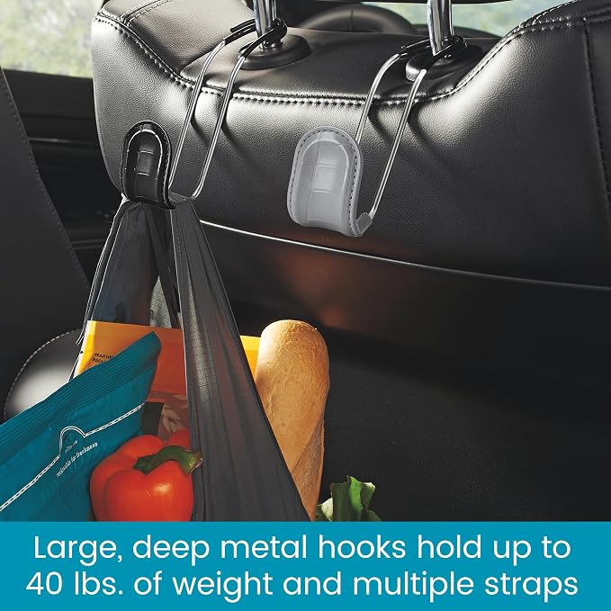High Road Car Hooks for Purses and Bags with Faux Croc Leather - Unbreakable Car Seat Hooks for Large Purse Straps and Bags up to 40 lbs - Secure Attachment Fits All Metal Headrest Hook Posts, 4-Pack - Image 3