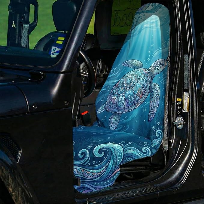 2 Pack Car Seat Towel Covers, Sweat-Proof Microfiber Seat Protectors for Gym, Running, Beach & Workout, Breathable Quick-Dry, Machine Washable, Ocean Sea Turtle Print, Universal Fit - Image 4