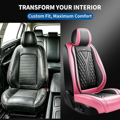 for GMC Sierra HD 2007-2025 Car Seat Covers, Full Set, Pink | Luxury Full Coverage Leather Seat Protectors, Waterproof Breathable, Non-Slip, Easy to Install, Airbag Compatible, All-Season - Image 4