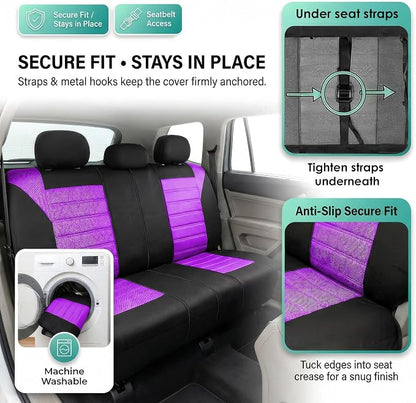 FH Group Automotive Car Seat Covers Rear Set Premium 3D Air Mesh Seat Covers, Airbag Compatible and Split Bench Cover Universal Fit Interior Accessories for Cars Trucks and SUVs - Purple - Image 4