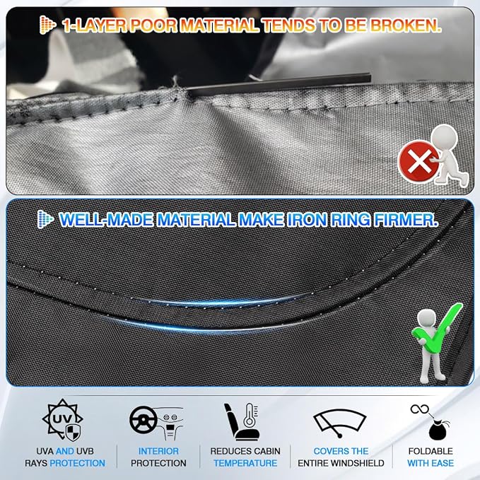 Canvcle Windshield Sun Shade for 2018-2024 BMW X3 Accessories Thicken 6-Layer Front Window Sunshade Cover Sun Visor Protector Foldable Block UV Rays Keep Vehicle Cool - Image 4