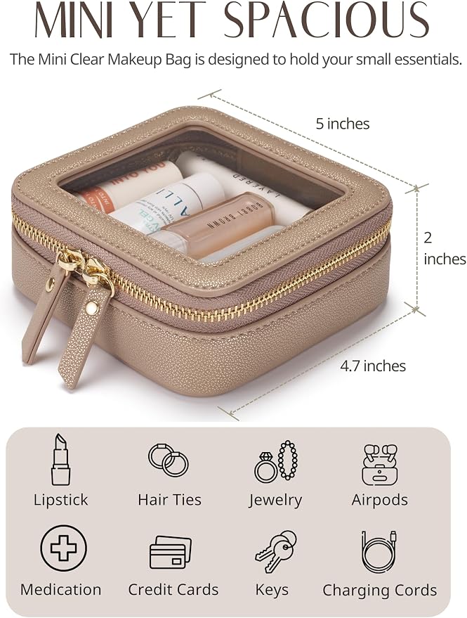Clear Makeup Case Toiletry Bag Travel Medium Clear Cosmetic Bag with Zipper, Make Up Bag Organizer Traveling TSA Approved Transparent Bag Car for Essentials, Mini & Medium, Gold - Image 5