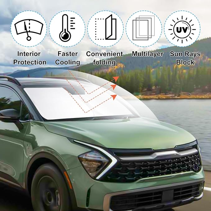 Windshield Sun Shade Sunshade for 2023-2025 2026 Kia Sportage | Full covered for windshield, Foldable & Durable, Block UV Rays, Reduce Heat, Easy to install, Keeps Car Cooler - Image 2