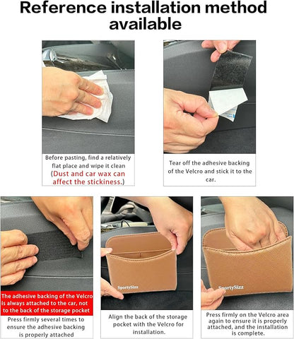 Car Door Organizer, PU Leather Storage Pouch with Strong Sticky Back for Phone, Keys - Fits Car Seat Side Pocket & Console Gap, Universal Car Accessories - Brown - Image 5