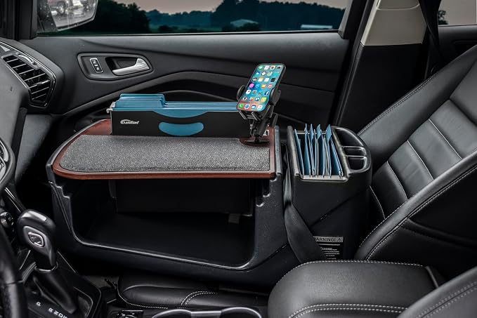AutoExec AE-FMEF-PI-PM-21M Efficiency FileMaster Car Desk for Your Vehicle Workstation and Mobile Office, Mahogany with 400 watt Power Inverter and Phone Mount | Vehicle Workstation, Mobile Office, 400 Watt Power Inverter, Phone Mount - Image 2