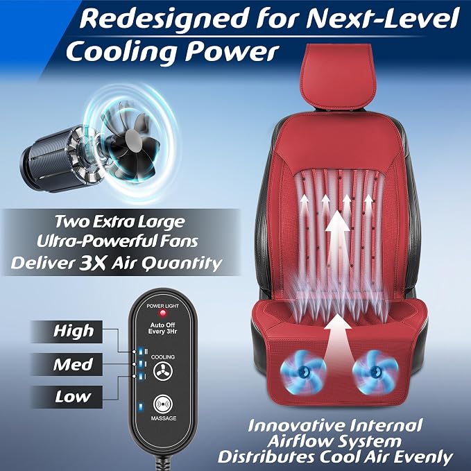 2026 Upgraded Cooling Car Seat Cover Front Seat, 12V-24V Ventilated Cooling Car Seat Cushion, Cooled Seat Cover for Car SUV Truck Universal Fit, Bright Red - Image 3