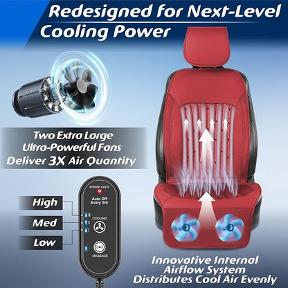 2026 Upgraded Cooling Car Seat Cover Front Seat, 12V-24V Ventilated Cooling Car Seat Cushion, Cooled Seat Cover for Car SUV Truck Universal Fit, Bright Red - Image 3