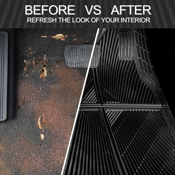 CAR PASS Rubber Floor Mats&Cargo Liner,Waterproof Trucks Mats Heavy Duty,All Weather Trim-to-Fit Automotive Mats for Cars Trucks SUV,Anti-Slip Easy Clean Durable,Full Set 5-Piece,3D Emboss All Black - Image 8