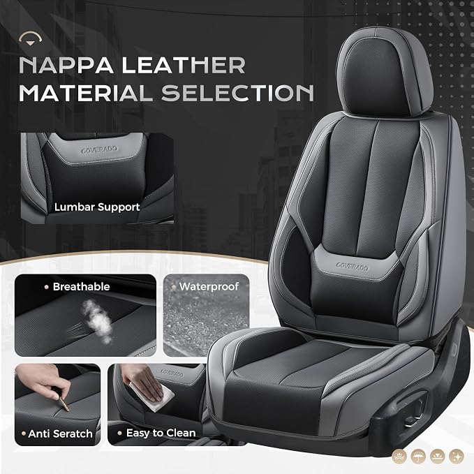 Coverado Car Seat Covers, Seat Covers for Cars, Waterproof Leather Auto Seat Protectors, Leather Car Seat Cushion, Car Interiors Accessories Universal Fit for Most Cars - Image 6
