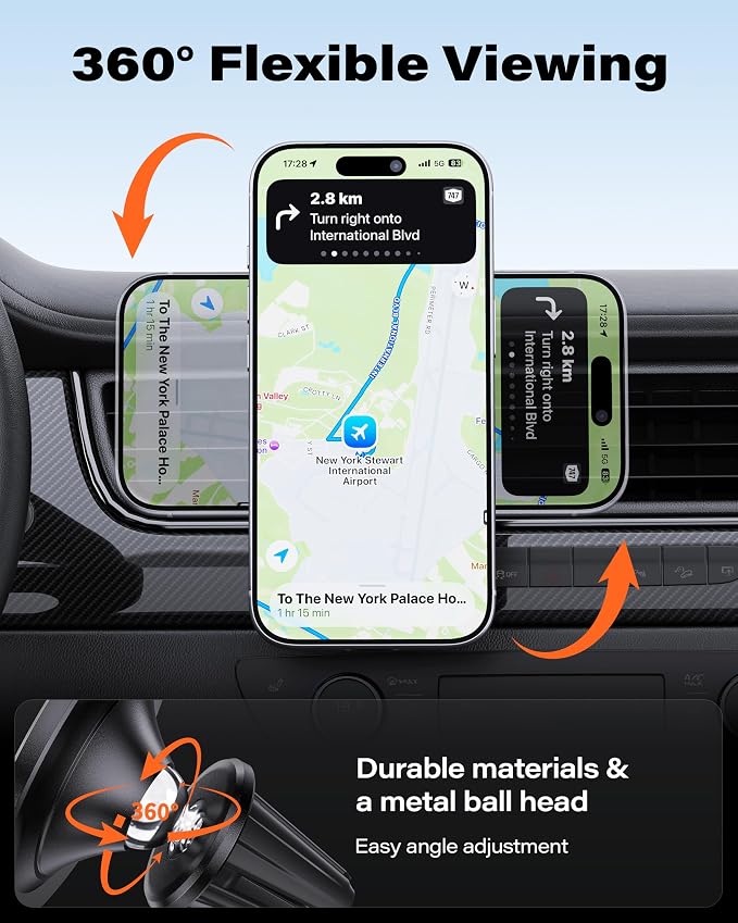 A2C for MagSafe Car Mount, One-Piece Magnetic Phone Holder for Car Vent | No Assembly,17 N54 Magnets,Silicone-Coated Metal Clips,One-Hand Operation,360°Adjustable Vent Phone Holder for Magsafe iPhone - Image 6