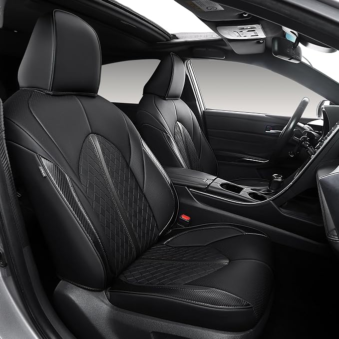 Custom Camry Seat Covers for 2018-2024 Toyota Camry Gasoline - Black | Waterproof Faux Leather Full Coverage, Car Seat Protectors Full Set, Fit Toyota Camry LE SE SE Nightshade, Airbag Compatible by Ourplot