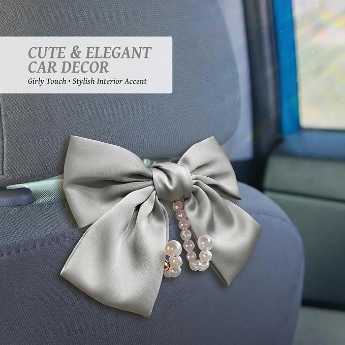 2 PCS Bow Pearl Car Seat Headrest Hook – Cute Purse Hook for Car, Girly Interior Decoration Accessories Hook Hanger, Seatback Holder for Purses & Bags, Elegant Car Organizer (Moonlight Grey) - Image 6