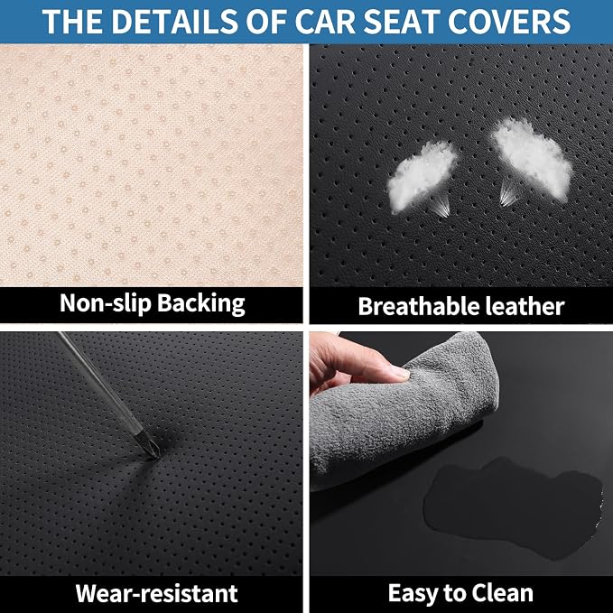 Leather Car Seat Covers Full Set Automotive Seat Protectors | Breathable Waterproof Durable Full Surround & Lumbar Support Design Non-Slip Universal Fit for Most Cars SUV Trucks Van Black - Image 4