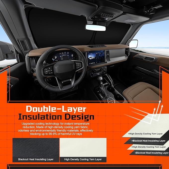 Custom Fit Windshield Sun Shade for Le-xus GX 550 2024-2025 - Full Coverage, 210T Reflective Fabric, Double-Layer Design - Blocks 99% UV Rays, Keeps Car Cool, Easy to Install and Store - Image 4