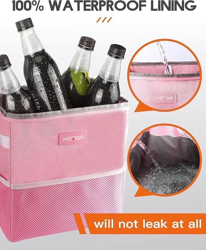 HOTOR Car Trash Can, Compact Waterproof Organizer, Leak-Proof Bin, 2-Gallon | Pink, Multifunctional Car Accessory with Adjustable Straps & Magnetic Snaps for Interior Car Storage - Image 8
