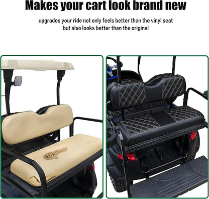 NOKINS Golf Cart Seat Covers Fit Aftermarket Standard Rear Seat Cushion | Fit for Club Car Precedent/DS/EZGO RXV/TXT/Yamaha Drive, No Stapler, Multiple Colors&Breathable (Black&Brown Stitch) - Image 7