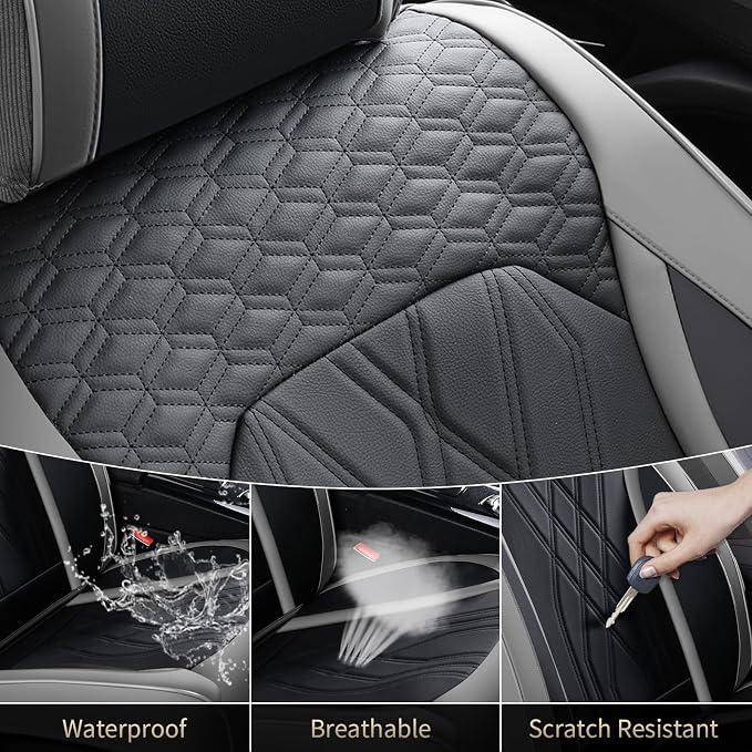 FLORICH Car Seat Covers Front Seat Waterproof Faux Leather Seat Covers for Cars Premium Breathable Car Seat Protector Interior Covers Non-Slip Universal Fit for Most Car Truck SUV, Gray&Black - Image 4