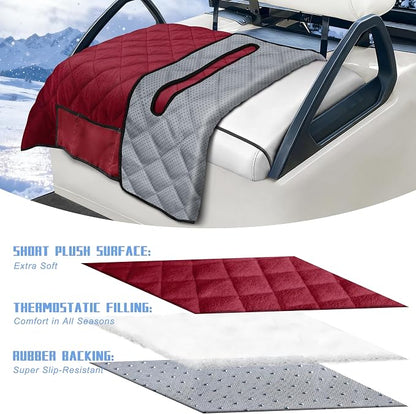 YOKYHOM Golf Cart Seat Covers with 4 Front Pockets, Thick Seat Towel Blanket with Non-Slip Backing, Fits EZGO, Club Car, Yamaha and More 2 & 4 Passenger Golf Carts, Red - Image 2