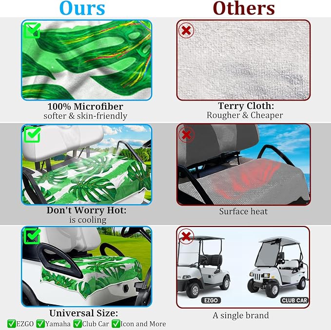 ENYORSE Golf Cart Seat Covers, Tropical Floral Seat Towel Blanket, Soft Breathable Microfiber, Keeps Seats Cool & Comfortable, 51”x31”, Fits 2 & 4 Passenger EZGO, Yamaha,Club Car Carts - Image 3