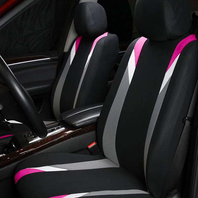 FH Group Premium Modernistic Flat Cloth Car Seat Covers – Universal Fit, Washable Seat Covers for SUV Sedan Van, Pink, Full Set - Image 7