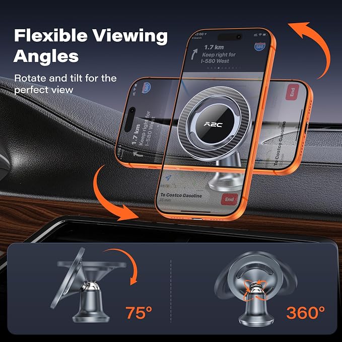 APPS2Car for MagSafe Car Mount, All Metal Magnetic Phone Holder, Gray | One-Piece 360° Rotating Magnet Phone Mount with 3M VHB Adhesive, Compatible with iPhone 17/16/15/14/13/12 & MagSafe Cases - Image 7