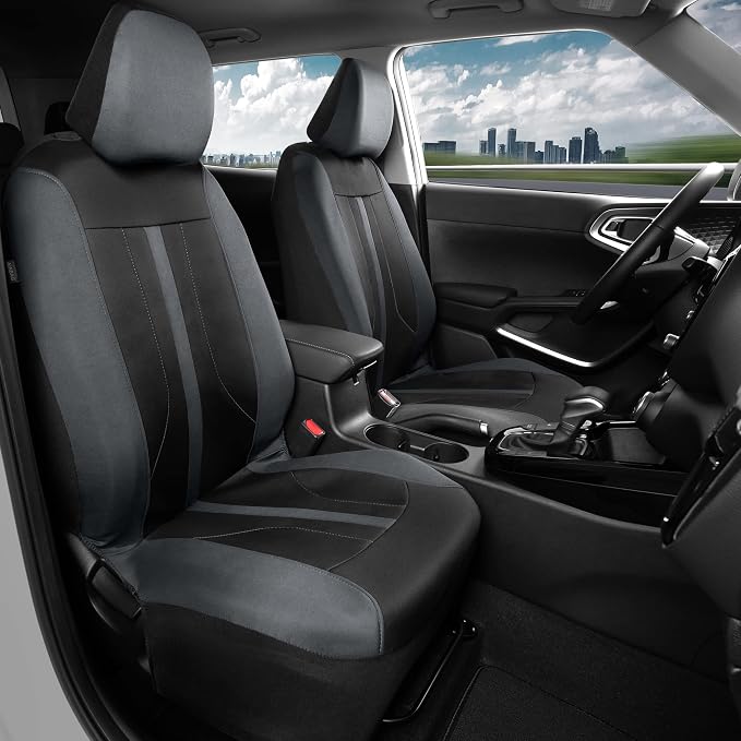 Motor Trend Front & Rear Car Seat Covers Full Set - Charcoal Cloth Bucket Seat Covers for Front Seats + Waterproof Rear Split Bench Cover – Universal Fit for Car Truck SUV Van Interior Protection - Image 3