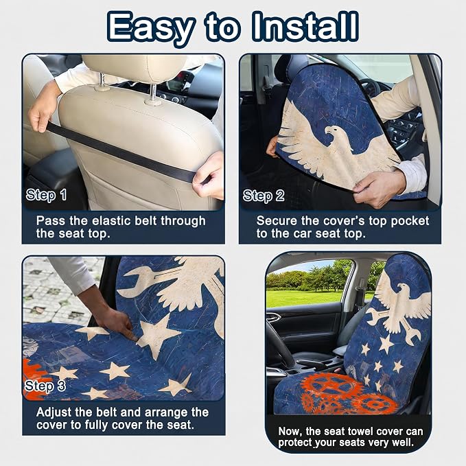 Car Seat Towel Cover 2 Pack for Front Seats, Sweat Absorbent Car Seat Protector with Non-Slip Backing, Waterproof Towel Car Seat Covers for Runners, Gym, Swimming, Beach, Pets, Mechanic Eagle - Image 8