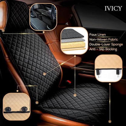 Faux Linen Front Car Seat Cover, Seat Protector, 1 Unit, Black | Non-Slip Bucket Sear Cover for Most Cars, SUVs, Vans & Trucks – Machine Washable, Side-Airbag Friendly - Image 2