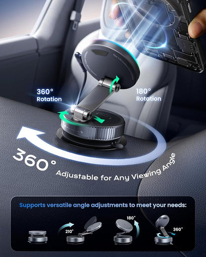 MagSafe Car Charger Mount, 15W Fast Wireless Charging Phone Holder, 108LB Vacuum Suction Cup & 3800gf Strong Magnet, 360° Adjustable Dashboard Windshield Mount for iPhone 17 Pro Max/17 Air/16-12 - Image 4
