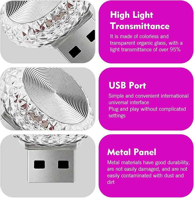1 PC USB LED Car Interior Atmosphere Lamp, Plug and Play Portable Mini Car Night Ambient Light, Auto Dashboard Decoration Accessories for Most Cars, SUVs, Trucks (Purple) - Image 3