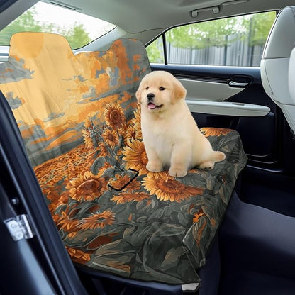 Oil Painting Sunflower Print Rear Bench Towel Seat Covers, Nonslip Back Seat Cover Washable Bench Seat Covers, Wear-Resistant Car Seat Covers Protector for Dogs - Image 3