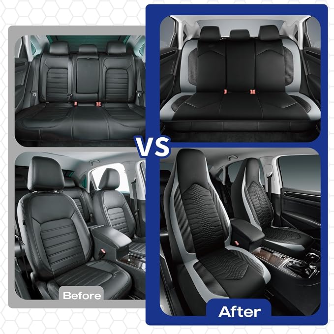 Skechers Memory Foam Car Seat Covers, Leather High Back Seat Covers Quilting Design,Waterproof Sports Car Seat Covers Front Seats,Airbag Compatible, Universal Fit for Most Cars, SUVs,Trucks,Gray - Image 6