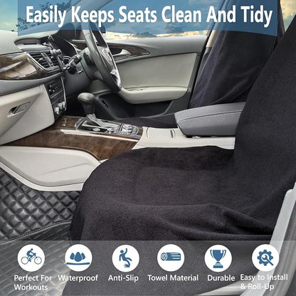 Towel Car Seat Covers - Super Absorbent Front Seat Protectors for Gym, Pets & Travel | Quick-Dry Towel Fabric | Universal Non-Slip Fit for Sedan, SUV, Truck (1 Pack Black) - Image 7