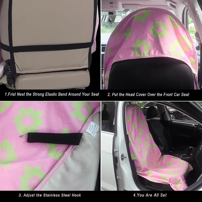 Car Seat Cover Protector Front Seats,for Gym Workout,Running,Swimming,Beach and Hiking,Waterproof Sweat Towel Bucket Seat Covers for Cars SUV Trucks (Flower and Pink, 1Pcs) - Image 4
