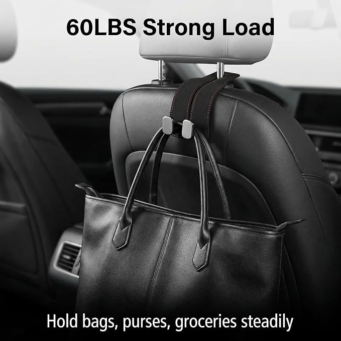 2026 car wallet hook, car headrest hook, double hook leather car seat hook, car seat headrest hook, car seat backrest storage hook, seat backrest storage hook (brown) - Image 5