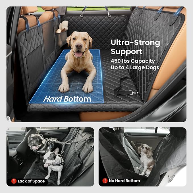 REEVAA Dog Car Seat Cover for Back Seat, Hard Bottom, L, Black | 450 lbs Extender, 45% More Space for 2-4 Large Dogs, Waterproof, Zippered Mesh Window, Fits for SUV Medium Truck - Image 2