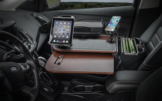 AutoExec AE-GMCD-PI-PS-PM-TAB-21M GripMaster Car Desk for Your Vehicle Workstation and Mobile Office, Mahogany with 400 watt Power Inverter, Printer Stand, Phone Mount and Tablet Mount | 400 Watt Power Inverter, Printer Stand, Phone Mount, Tablet Mount - Image 2