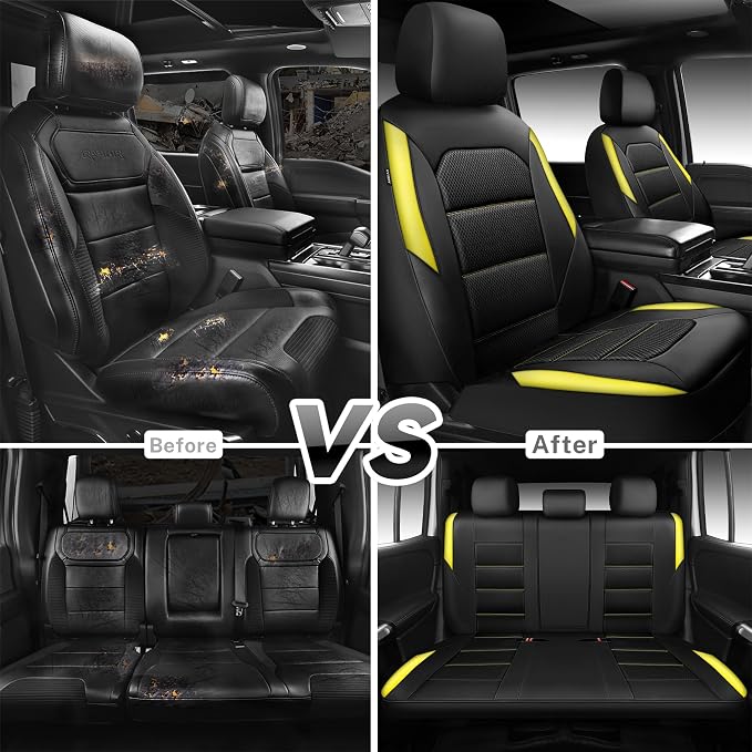 CAR PASS Memory 3D Foam Car Seat Covers Full Set, Breathable Mesh Thick Seat Covers for Car, Yellow Leather Seat Covers, Universal Automotive Comfort for SUVs Trucks,Airbag Compatible, Black Yellow - Image 7