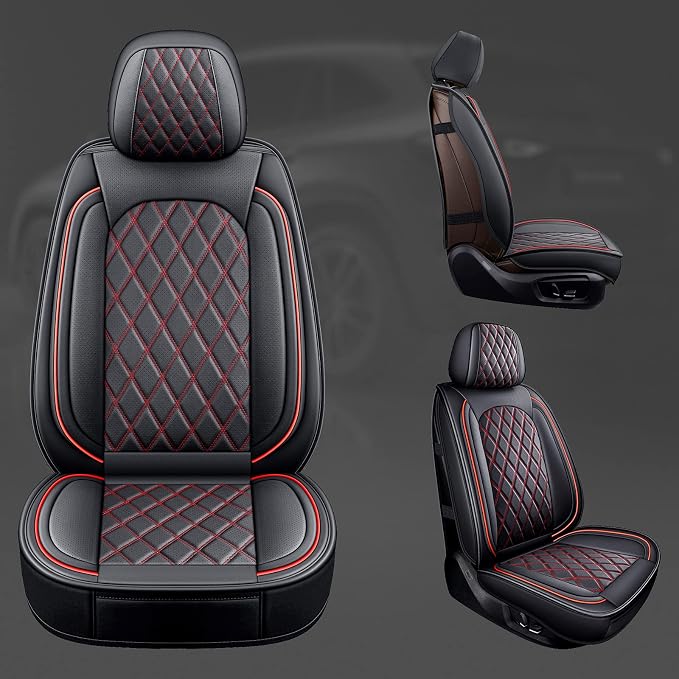 2PCS Front Seat Covers, Leather Car Seat Covers for Sedan, Truck,SUV | Black and Red Seat Cover,Breathable Car Seat Cover,2PCS Front Universal Seat Protector For Families, Pets - Image 4