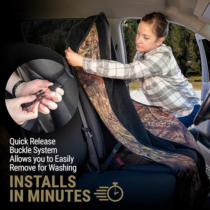 Season Guard Mossy Oak Camo Car Seat Cover Towel Protector; Great for After Gym Workouts, Dogs, Kids, and Outdoor Activities; Universal Fit for Cars SUVs MiniVans Trucks, EZ fit, Non Slip Grip, 2pc - Image 6