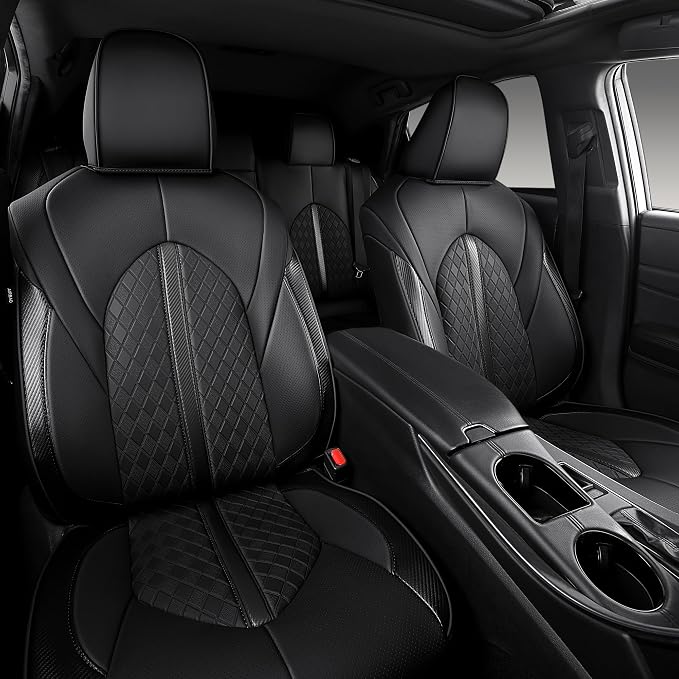 Custom Camry Seat Covers for 2018-2024 Toyota Camry Gasoline - Black | Waterproof Faux Leather Full Coverage, Car Seat Protectors Full Set, Fit Toyota Camry LE SE SE Nightshade, Airbag Compatible - Image 7