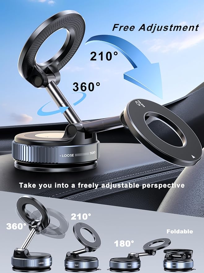 snanlen Upgraded 360° Nano Gel Vacuum Magnetic Phone Holder, Car Phone Holder for Magsafe[108+LBS Strongest Suction & 3000gf Strongest Magnetic], Suction Cup Phone Mount for Car/for iPhone 17 Pro Max - Image 6