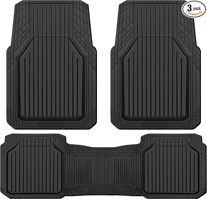 CAR PASS Heavy Duty Rubber Floor Mats for Car, Waterproof Liner Deep Dish Car Mats Full Sets, Universal Trim to Fit for SUV Truck Sedans Vans, All Weather Automotive Floor Mats 3pcs, Solid Black by CARPASS
