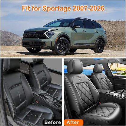 Car Seat Covers Compatible with Kia Sportage 2009-2025 2026, Full Coverage Leather Waterproof Breathable Seat Covers Full Set, Automotive Seat Protectors, Airbag Compatible(5 Seats, Black) - Image 6